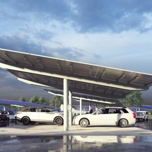 3D render of the proposed solar car ports at Babraham Park and Ride