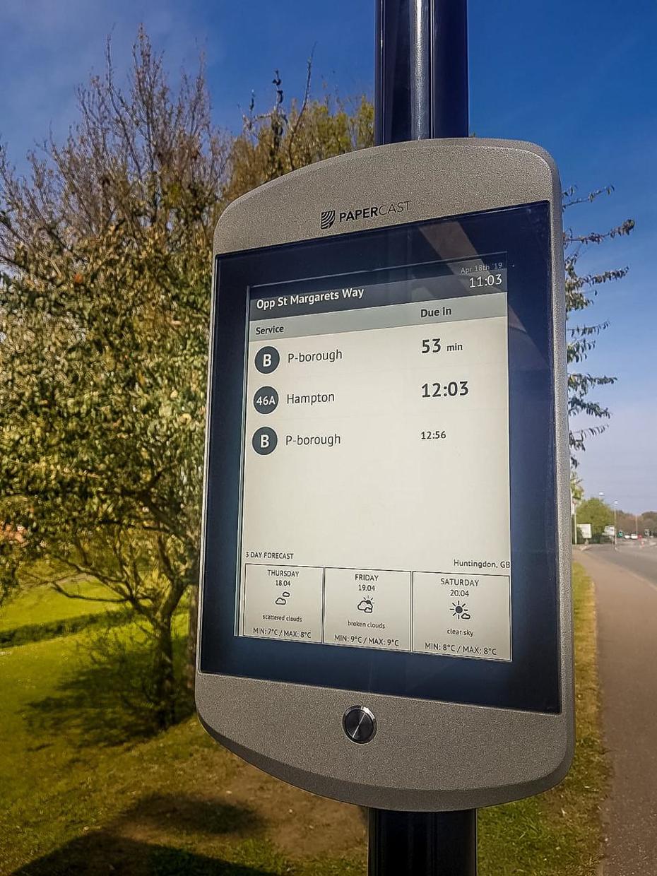 Solar powered e-ink technology bus timetable display